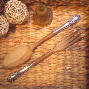 Vintage wood &  sterling silver spoon and fork set